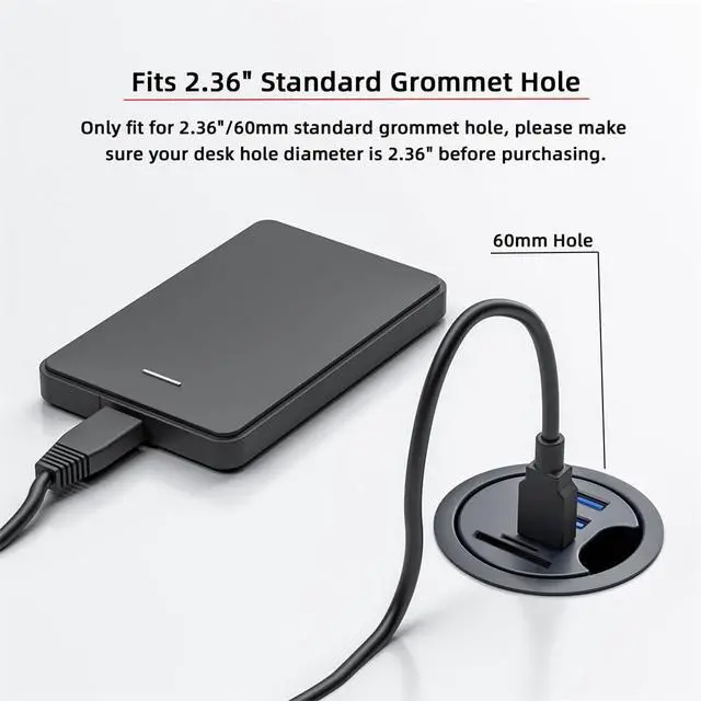 Alt view image 4 of 7 - USB 3.0 Hub SD TF USB-C 2 Port USB 60mm Desk Grommet Splitter Dock Station Micro-SD Card Reader for Desktop PC