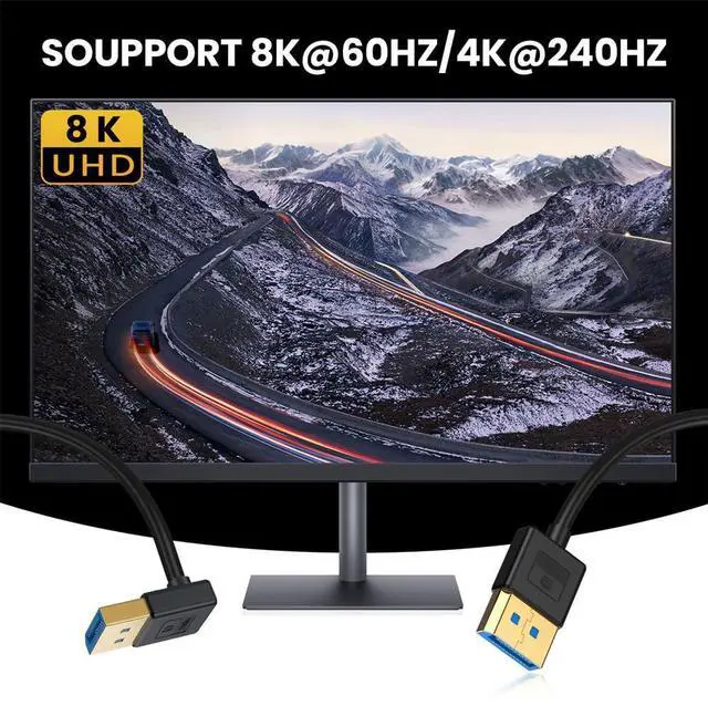 Alt view image 4 of 7 - Ultrafine Down Angled DisplayPort 1.4 DP to DP Cable 8K 60hz Cable Ultra-HD UHD 4K 144hz 90 Degree for Desktop Laptop Monitor 100cm