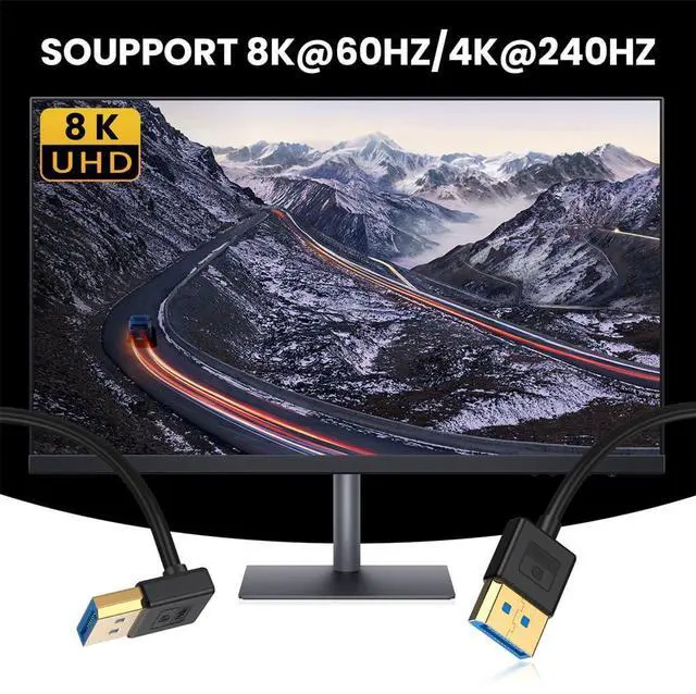 Alt view image 4 of 7 - Ultrafine Up Angled DisplayPort 1.4 DP to DP Cable 8K 60hz Cable Ultra-HD UHD 4K 144hz 90 Degree for Desktop Laptop Monitor 100cm