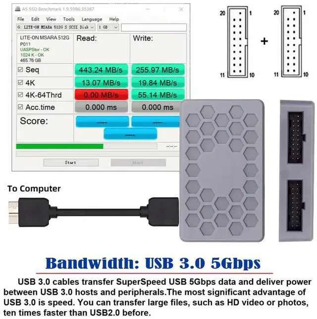 Alt view image 3 of 7 - Type-E USB 3.1 Front or 19/20Pin Header or Micro-USB3.0 to USB 3.0 19/20Pin and Type-E Socket Dual Ports Female PCBA Type Adapter Splitter HUB 5Gbps