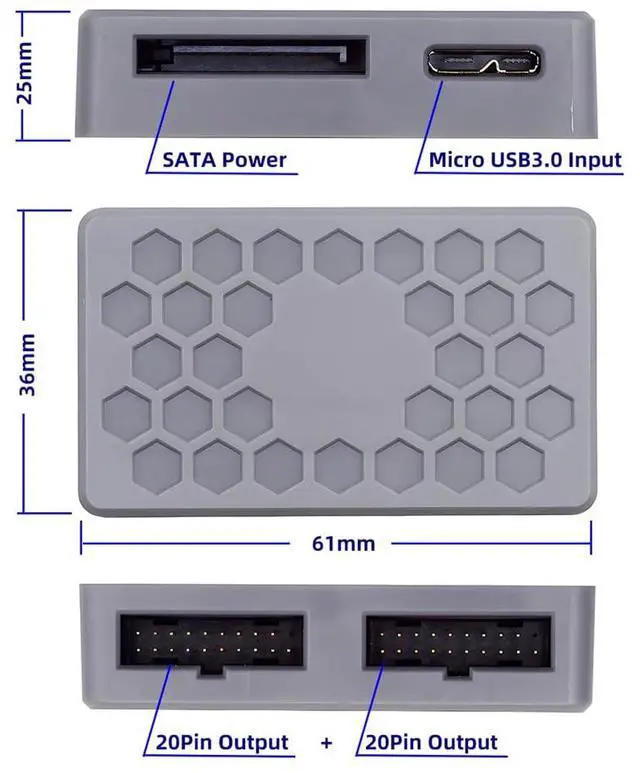Alt view image 4 of 7 - Type-E USB 3.1 Front or 19/20Pin Header or Micro-USB3.0 to USB 3.0 19/20Pin and Type-E Socket Dual Ports Female PCBA Type Adapter Splitter HUB 5Gbps