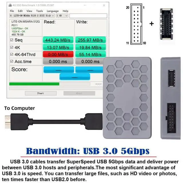 Alt view image 3 of 7 - Type-E USB 3.1 Front or 19/20Pin Header or Micro-USB3.0 to USB 3.0 19/20Pin Dual Ports Female PCBA Type Adapter Splitter HUB 5Gbps