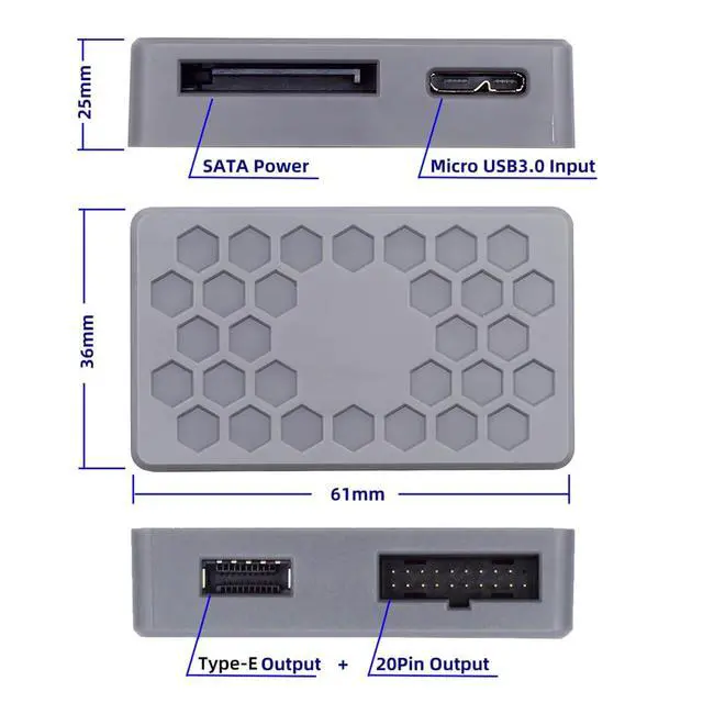 Alt view image 4 of 7 - Type-E USB 3.1 Front or 19/20Pin Header or Micro-USB3.0 to USB 3.0 19/20Pin Dual Ports Female PCBA Type Adapter Splitter HUB 5Gbps