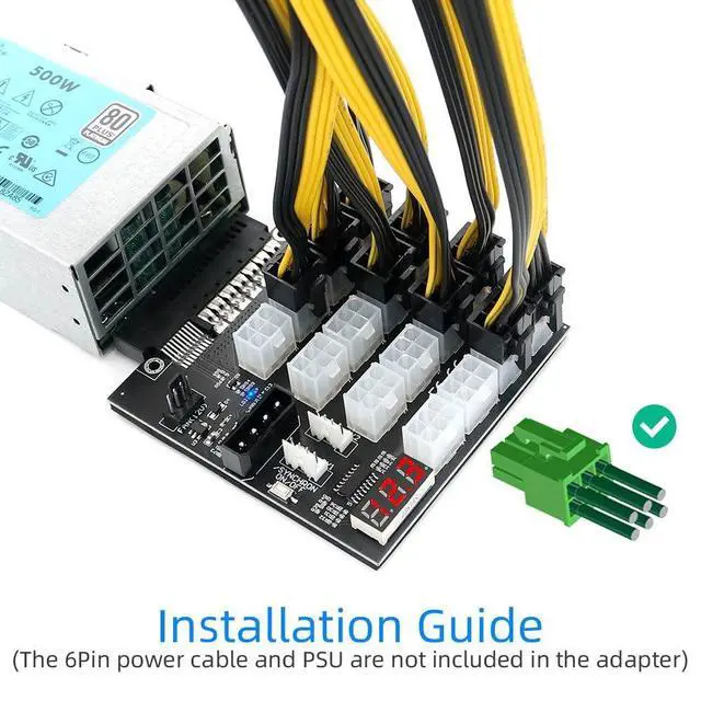 Alt view image 6 of 7 - Flex Slot Server Power Board 14+10Pin to 16x6Pin Power Supply Board for CHIA ETH BTC Mining Miner