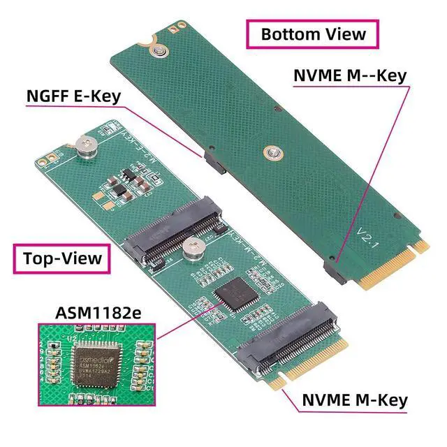 Alt view image 2 of 7 - NGFF NVME Riser Card M-Key to E-Key WLAN Card & Key-M M.2 NGFF NVME SSD Adapter PCIE Packet Switch Compatible with NAS Industrial Control Motherboard