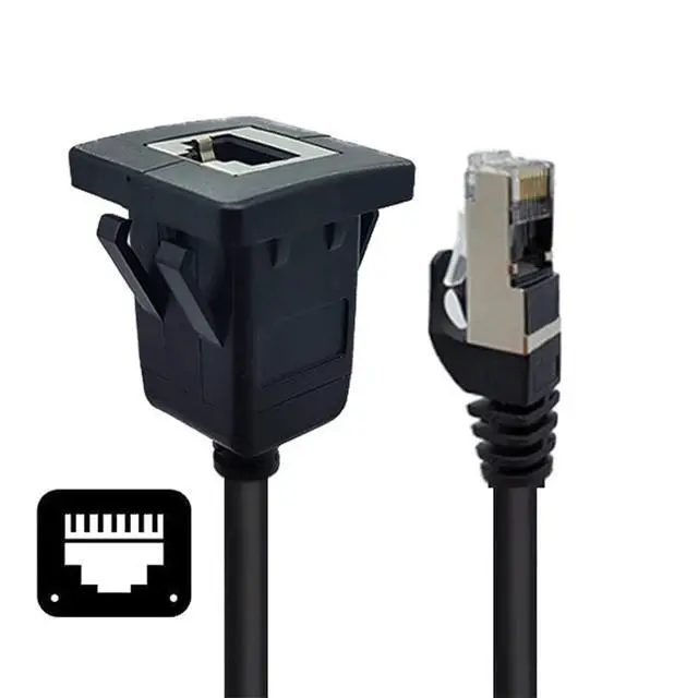 Alt view image 2 of 7 - Waterproof Dustproof Latch Locking CAT6 RJ45 Male to Female LAN Ethernet Network Extension Cable Car Panel Mount Design