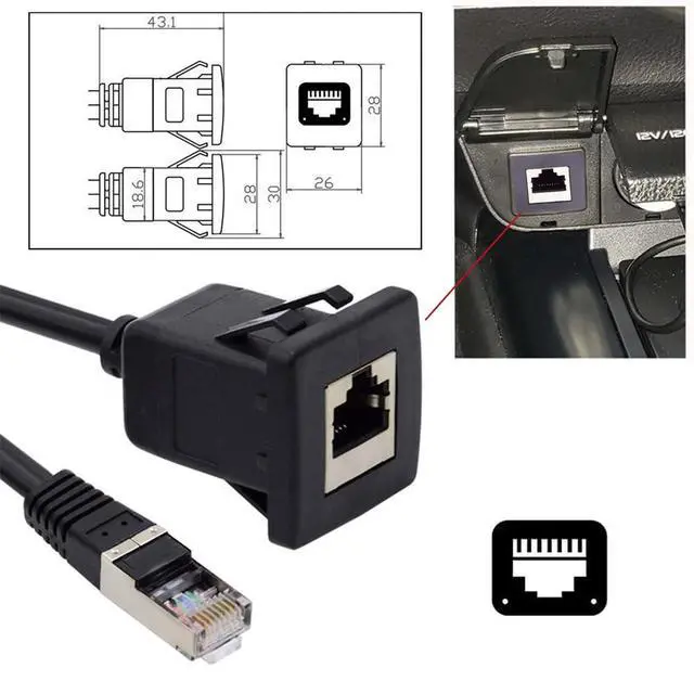 Alt view image 5 of 7 - Waterproof Dustproof Latch Locking CAT6 RJ45 Male to Female LAN Ethernet Network Extension Cable Car Panel Mount Design