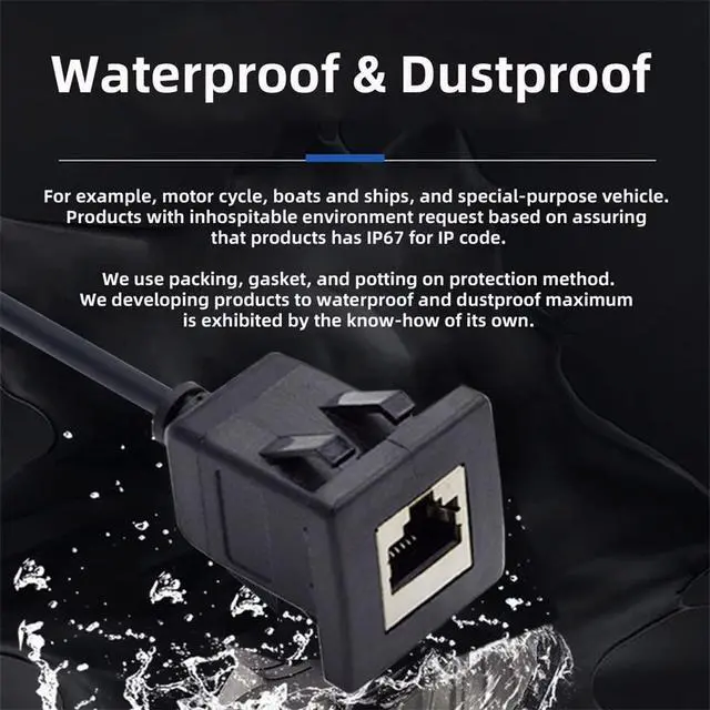 Alt view image 6 of 7 - Waterproof Dustproof Latch Locking CAT6 RJ45 Male to Female LAN Ethernet Network Extension Cable Car Panel Mount Design