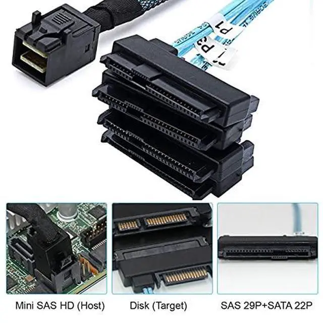Alt view image 4 of 6 - Internal Mini SAS SFF-8643 Host to 4 SAS 29Pin SFF-8482 Target Disk 6Gbps Data Server Raid Cable