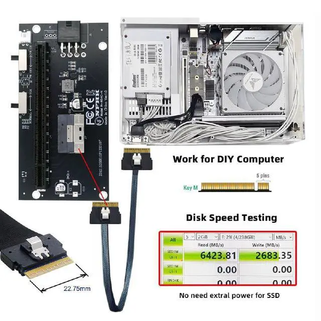 Alt view image 2 of 7 - Slimline SFF-8654 74Pin 8X to PCIE PCI-Express 16x Adapter TGX with PCI-E 6Pin Power Switch Port