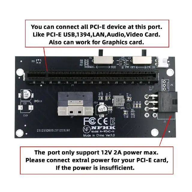 Alt view image 7 of 7 - Slimline SFF-8654 74Pin 8X to PCIE PCI-Express 16x Adapter TGX with PCI-E 6Pin Power Switch Port
