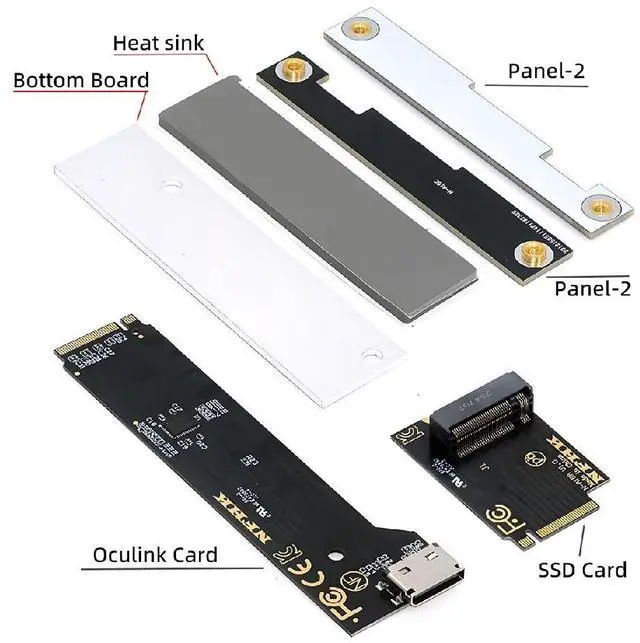 Alt view image 2 of 7 - Oculink SFF-8612 SFF-8611 to PCI-E5.0 4.0 M.2 M-Key NVME &2280 SSD Host Adapter with Heat Sink for NUC15 Pro Mini PC Computer Tall Type NUC15CRH