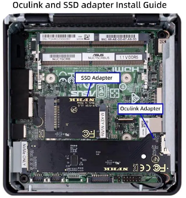 Alt view image 5 of 7 - Oculink SFF-8612 SFF-8611 to PCI-E5.0 4.0 M.2 M-Key NVME &2280 SSD Host Adapter with Heat Sink for NUC15 Pro Mini PC Computer Tall Type NUC15CRH