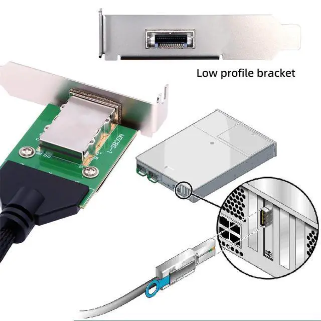 Alt view image 7 of 7 - External Mini SAS SFF-8088 Male to SFF-8088 Female Extension Cable PCBA with Low Profile Bracket