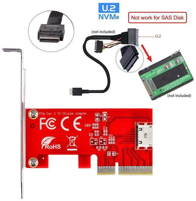 Alt view image 6 of 7 - PCI-E 3.0 Express 4.0 x4 to Oculink Internal SFF-8612 SFF-8611 Host Adapter for PCIe SSD with Bracket