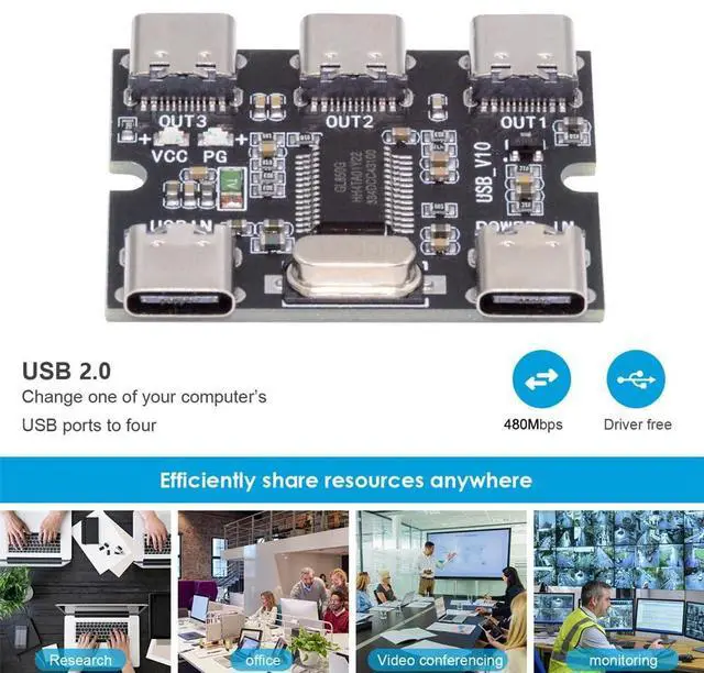 Alt view image 7 of 7 - 3 Port USB 2.0 HUB,USB C 1 to 3 Splitter Port Multiplier Expansion Adapter with USB C Extra Power for Laptop/Flash Drive/Keyborad/Mouse