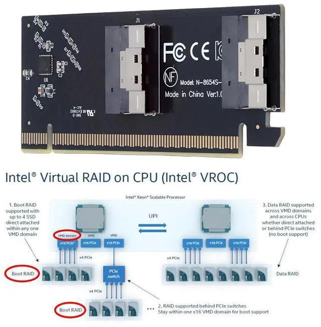 Alt view image 3 of 7 - 74Pin Dual Slimline SFF-8654 Low Profile to PCIE4.0 PCIE 16X Express 3.0 Raid Card VROC Raid0 Hyper Adapter