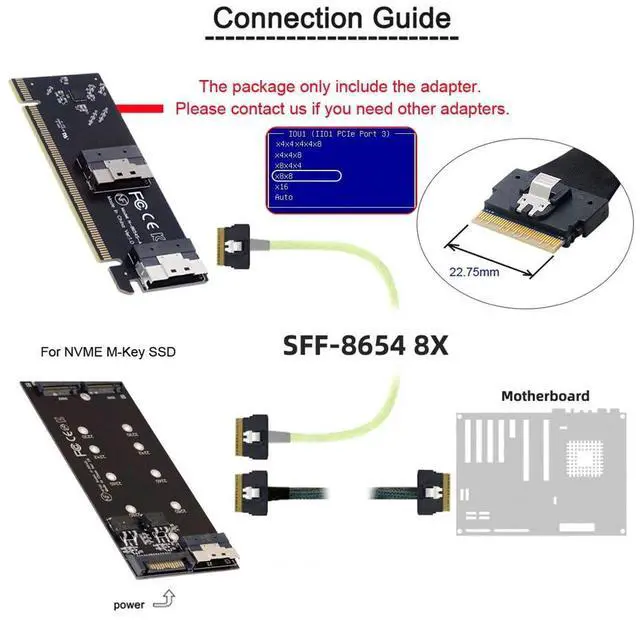 Alt view image 7 of 7 - 74Pin Dual Slimline SFF-8654 Low Profile to PCIE4.0 PCIE 16X Express 3.0 Raid Card VROC Raid0 Hyper Adapter