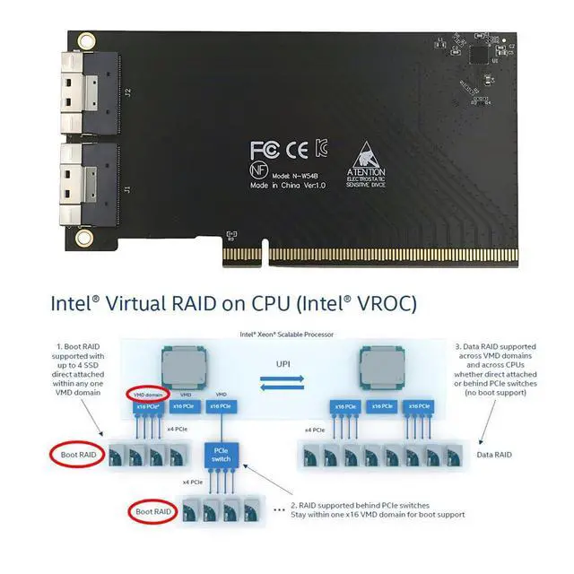 Alt view image 3 of 7 - 74Pin External Dual Slimline SFF-8654 8X to PCIE4.0 PCIE 16X Express 3.0 Raid Card VROC Raid0 Hyper Adapter