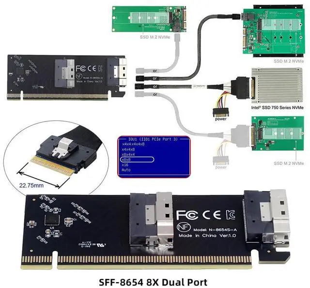 Alt view image 6 of 7 - 74Pin Dual Slimline SFF-8654 Low Profile to PCIE4.0 PCIE 16X Express 3.0 Raid Card VROC Raid0 Hyper Adapter