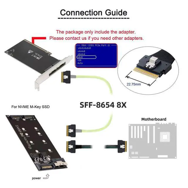 Alt view image 7 of 7 - 74Pin External Dual Slimline SFF-8654 8X to PCIE4.0 PCIE 16X Express 3.0 Raid Card VROC Raid0 Hyper Adapter