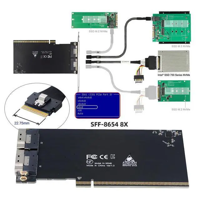 Alt view image 6 of 7 - 74Pin External Dual Slimline SFF-8654 8X to PCIE4.0 PCIE 16X Express 3.0 Raid Card VROC Raid0 Hyper Adapter