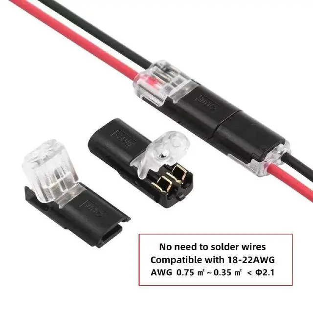 Alt view image 4 of 7 - 10pcs/lot Double Wire Plug Connector D2 Solderless Pluggable with Locking Buckle Quick Connect Terminal Compatible with Led Light Strip 2Pin 18-22AWG Connectors