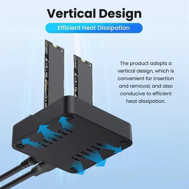 Alt view image 4 of 7 - Dual-Bay Cloner 20Gbps NVME M.2 NGFF M-Key to USB-C One-Click Offline Clone Backup Enclosure Hyper Vertical Duplicator