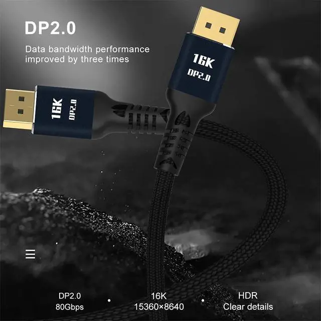 Alt view image 5 of 7 - DisplayPort 2.0 DP to DP Cable 16K 60hz Cable Ultra-HD UHD DP 1.4 8K 120hz for PC Laptop TV 3M