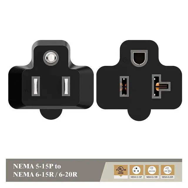 Alt view image 3 of 7 - Nema 15 Amp to 20 Amp Plug Adapter ETL Listed NEMA 5-15P to 5-15/20R (Comb 20Amp T Blade) 15 Amp Household Plug to 20 Amp T-Blade AC Power Adapter