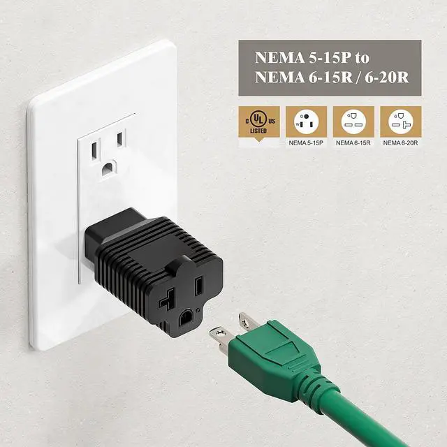 Alt view image 7 of 7 - Nema 15 Amp to 20 Amp Plug Adapter ETL Listed NEMA 5-15P to 5-15/20R (Comb 20Amp T Blade) 15 Amp Household Plug to 20 Amp T-Blade AC Power Adapter