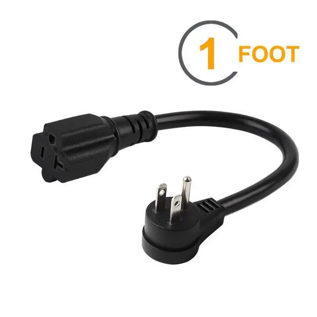 Alt view image 2 of 5 - Right Angle (Down Angle) 15 Amp to 20 Amp Plug Adapter Cable UL Listed 14AWG (1Foot) NEMA 5-15P to 5-15/20R (Comb 20Amp T Blade) 15A Household Plug to 20A T-Blade AC Power Cable