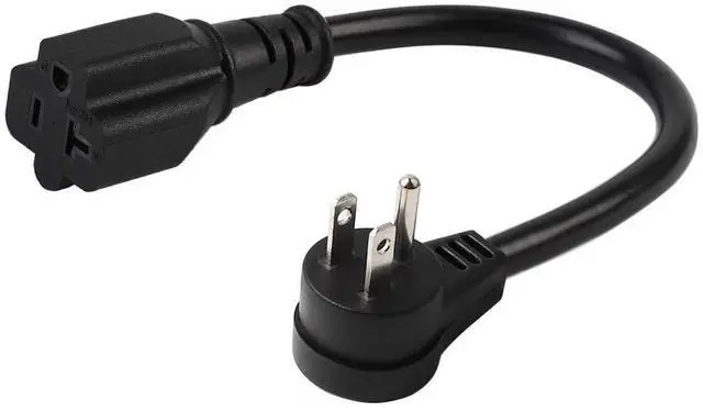 Main image of Right Angle (Down Angle) 15 Amp to 20 Amp Plug Adapter Cable UL Listed 14AWG (1Foot) NEMA 5-15P to 5-15/20R (Comb 20Amp T Blade) 15A Household Plug to 20A T-Blade AC Power Cable