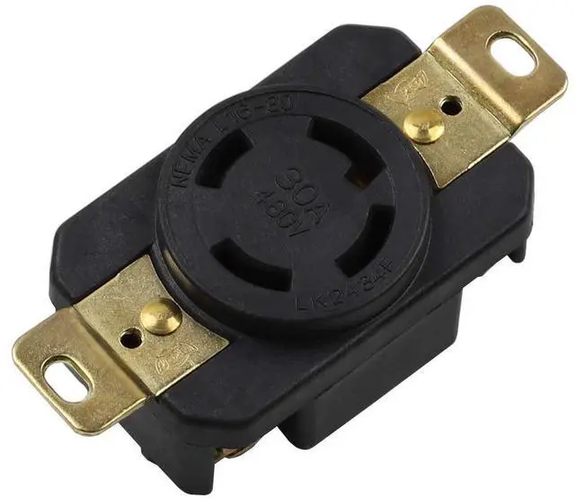 Main image of Nema L16-30R 30A 480V 3 Pole 4 Wire Industrial Grade Locking Female Receptacle Connector, Industrial Twist Lock L16-30R 30-Amp 480V Generator Receptacle. LK-2434F