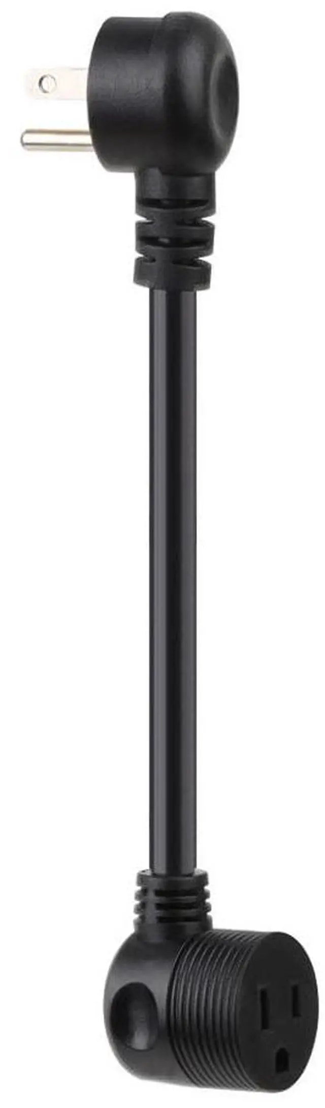 Main image of Right Angled Nema 5-15P 3-Prong Extension Cord, Angle 3P Male to Angled 5-15R Female Extension Power Cable, SJTW 14AWG 1FT, Angled 3 Outlet USA Canada Extension Cord