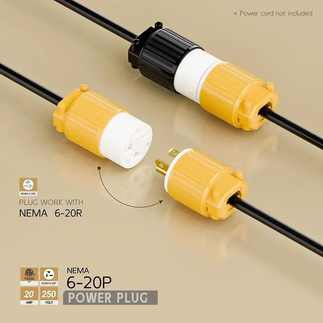 Alt view image 2 of 6 - NEMA 6-20P Male Plug, ETL Listed 20AMP/250VOLT,20A Straight DIY Male, USA/Canada 3-Prong Connector, 20A/250V Plug Household AC Industrial Grade Plugs Yellow Color