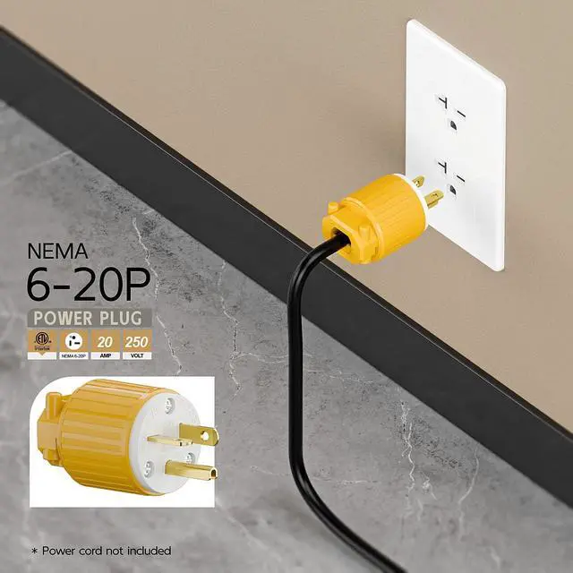 Alt view image 6 of 6 - NEMA 6-20P Male Plug, ETL Listed 20AMP/250VOLT,20A Straight DIY Male, USA/Canada 3-Prong Connector, 20A/250V Plug Household AC Industrial Grade Plugs Yellow Color