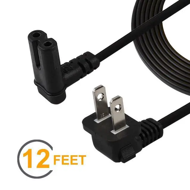 Alt view image 2 of 4 - TV Power Cord,12FT/3.65Meter Dual Angled (L-Type Angle) IEC 320 C7 to Nema 1-15P AC Power Cord, NISPT-2 18AWG 2-Slot 90 Degree Nema 1-15P to IEC C7 (Figure 8) Right Angle AC Power Cable