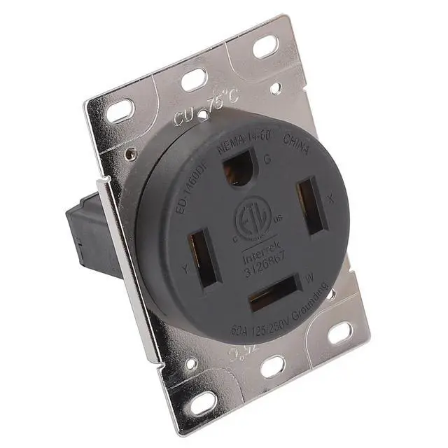 Alt view image 2 of 5 - NEMA 14-60R 60 Amps 125/250V 3 Pole 4 Wire Flush Mounting Receptacle, ETL Listed Straight Blade Power Outlet for Welder/Generator, Heavy Duty Industrial Grade, Grounding