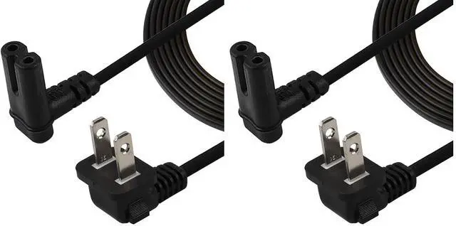 Main image of TV Power Cord,6FT/1.8Meter Dual Angled (L-Type Angle) IEC 320 C7 to Nema 1-15P AC Power Cord, NISPT-2 18AWG 2-Slot 90 Degree Nema 1-15P to IEC C7 (Figure 8) Right Angle AC Power Cable (Pack of 2)