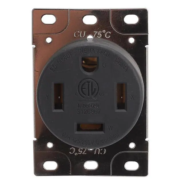 Alt view image 3 of 5 - NEMA 14-60R 60 Amps 125/250V 3 Pole 4 Wire Flush Mounting Receptacle, ETL Listed Straight Blade Power Outlet for Welder/Generator, Heavy Duty Industrial Grade, Grounding