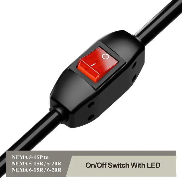 Alt view image 4 of 7 - Angled Four-in-One Heavy Duty Inline On/Off Switch Extension Cord 12-AWG 15A Household Plug to 20A T Blade Adapter Cable with Heavy Duty 20A 125V Inline Switch, L=1FT