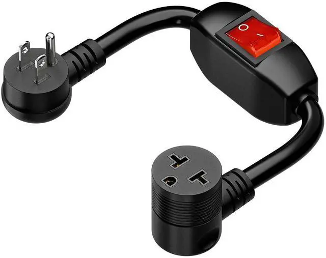 Main image of Angled Four-in-One Heavy Duty Inline On/Off Switch Extension Cord 12-AWG 15A Household Plug to 20A T Blade Adapter Cable with Heavy Duty 20A 125V Inline Switch, L=1FT