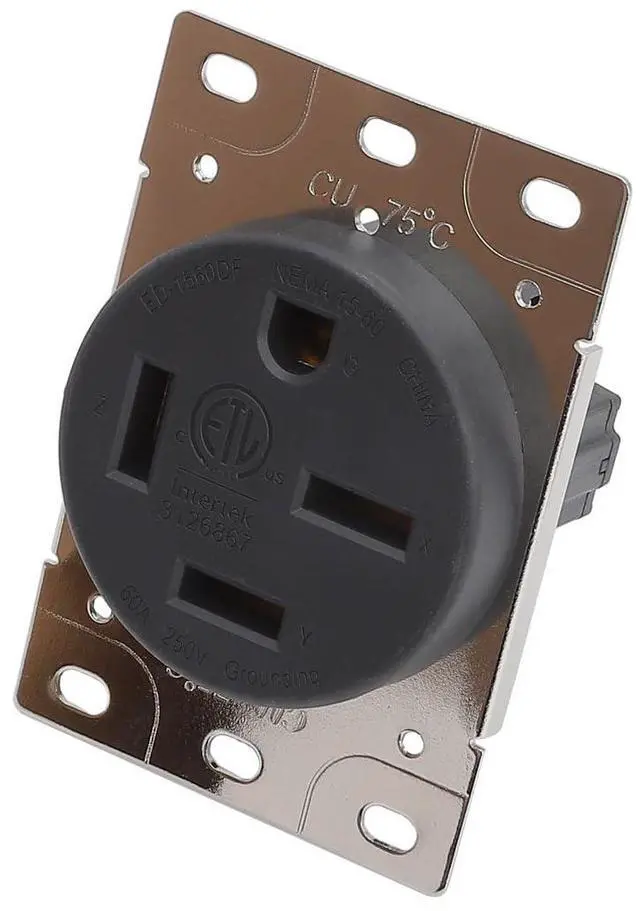 Main image of NEMA 15-60R 60 Amps 250V 3 Pole 4 Wire Flush Mounting Receptacle, ETL Listed Straight Blade Power Outlet for Welder/Generator, Heavy Duty Industrial Grade, Grounding