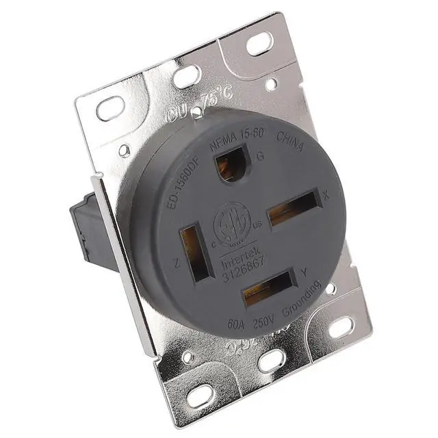 Alt view image 2 of 5 - NEMA 15-60R 60 Amps 250V 3 Pole 4 Wire Flush Mounting Receptacle, ETL Listed Straight Blade Power Outlet for Welder/Generator, Heavy Duty Industrial Grade, Grounding