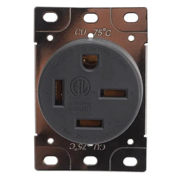 Alt view image 3 of 5 - NEMA 15-60R 60 Amps 250V 3 Pole 4 Wire Flush Mounting Receptacle, ETL Listed Straight Blade Power Outlet for Welder/Generator, Heavy Duty Industrial Grade, Grounding