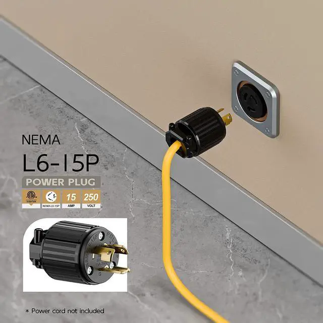 Alt view image 6 of 6 - NEMA L6-15P Twist Lock Male Plug, ETL/cETL Listed 15A 250V Rewireable Generator Connector, UL94-V0 Nylon Brass, Fits 12/14/16AWG SJT/SVT Cord, Black Industrial Plug