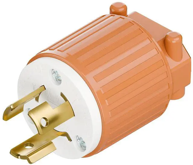 Main image of NEMA L6-15P Twist Lock Male Plug, ETL/cETL Listed 15A 250V Rewireable Generator Connector, UL94-V0 Nylon Brass, Fits 12/14/16AWG SJT/SVT Cord, Orange Industrial Plug