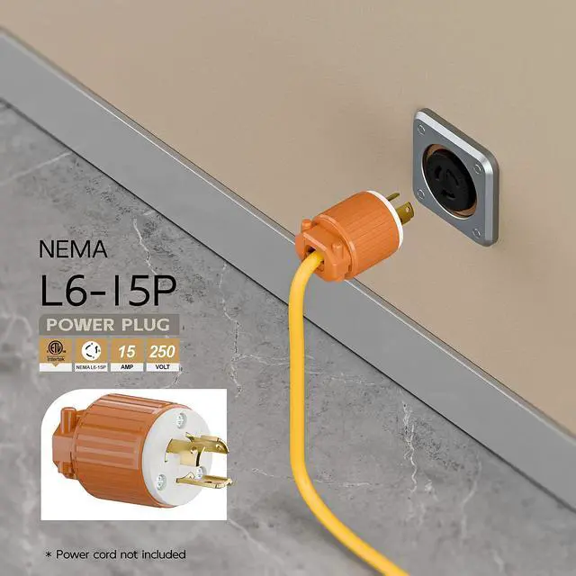 Alt view image 6 of 6 - NEMA L6-15P Twist Lock Male Plug, ETL/cETL Listed 15A 250V Rewireable Generator Connector, UL94-V0 Nylon Brass, Fits 12/14/16AWG SJT/SVT Cord, Orange Industrial Plug