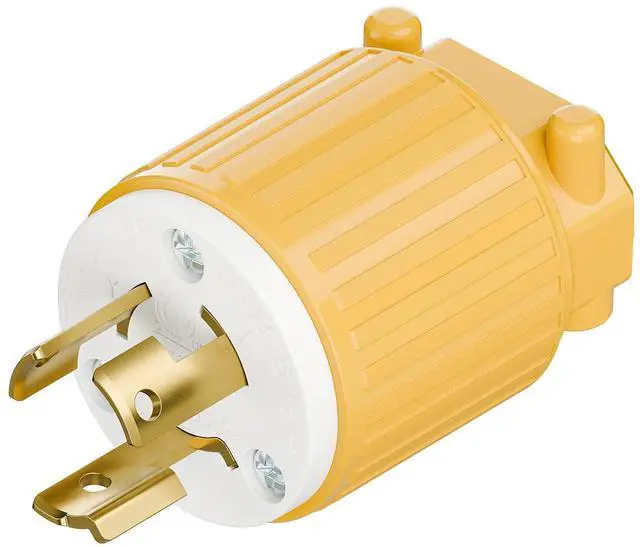 Main image of NEMA L6-15P Twist Lock Male Plug, ETL/cETL Listed 15A 250V Rewireable Generator Connector, UL94-V0 Nylon Brass, Fits 12/14/16AWG SJT/SVT Cord, Yellow Industrial Plug